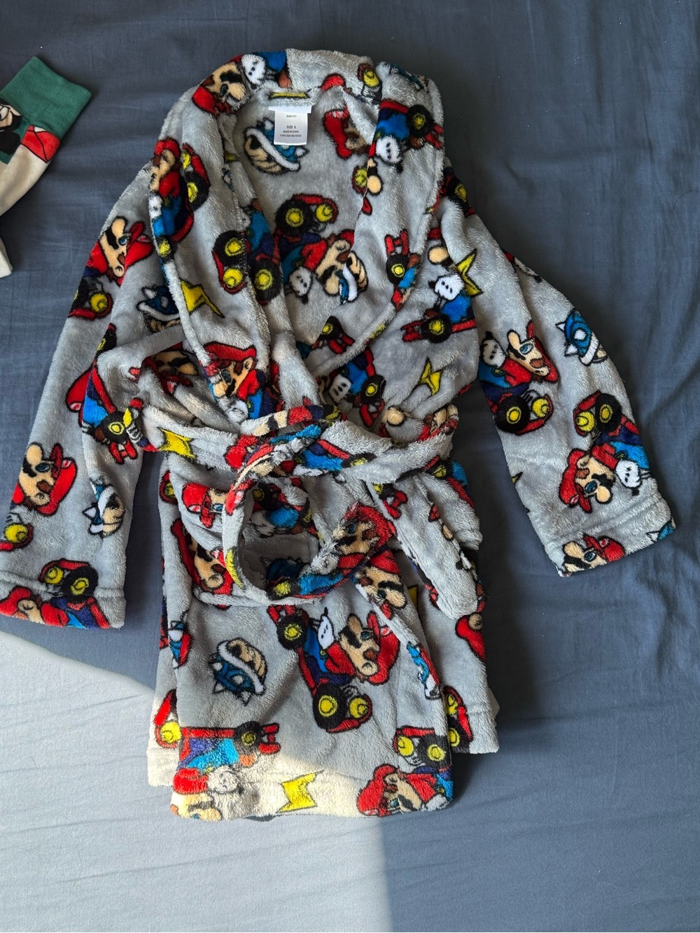 Nintendo Kids Mario Gray Plush Robe with Red, Blue, Yellow Accents